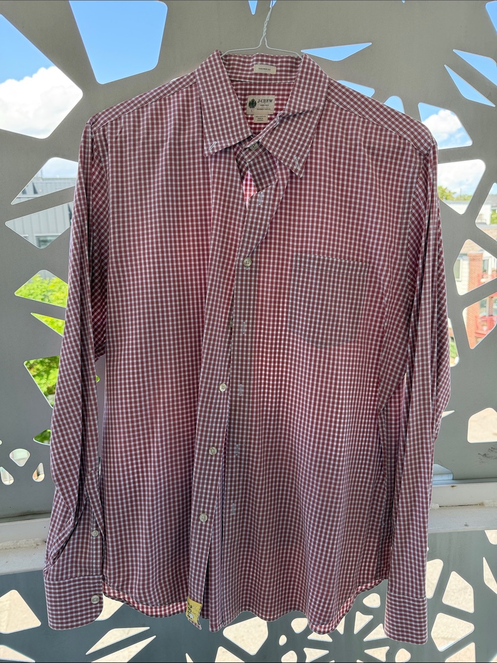 J. Crew Men's Red and White Check Dress Shirt
